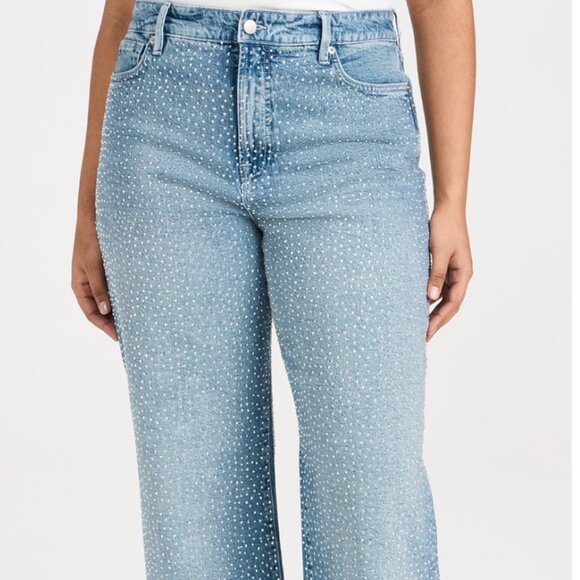 Good American Good Ease Relaxed Rhinestone Embellished Wide Leg Jean sz16 - Picture 1 of 10